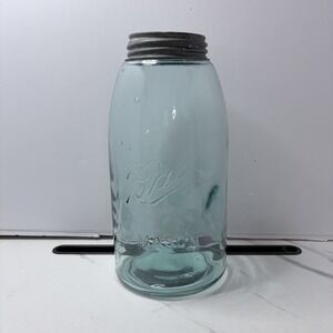 Antique Ball Mason "BALL"  Canning Jar Aqua Blue Glass Quart Jar W/ LID